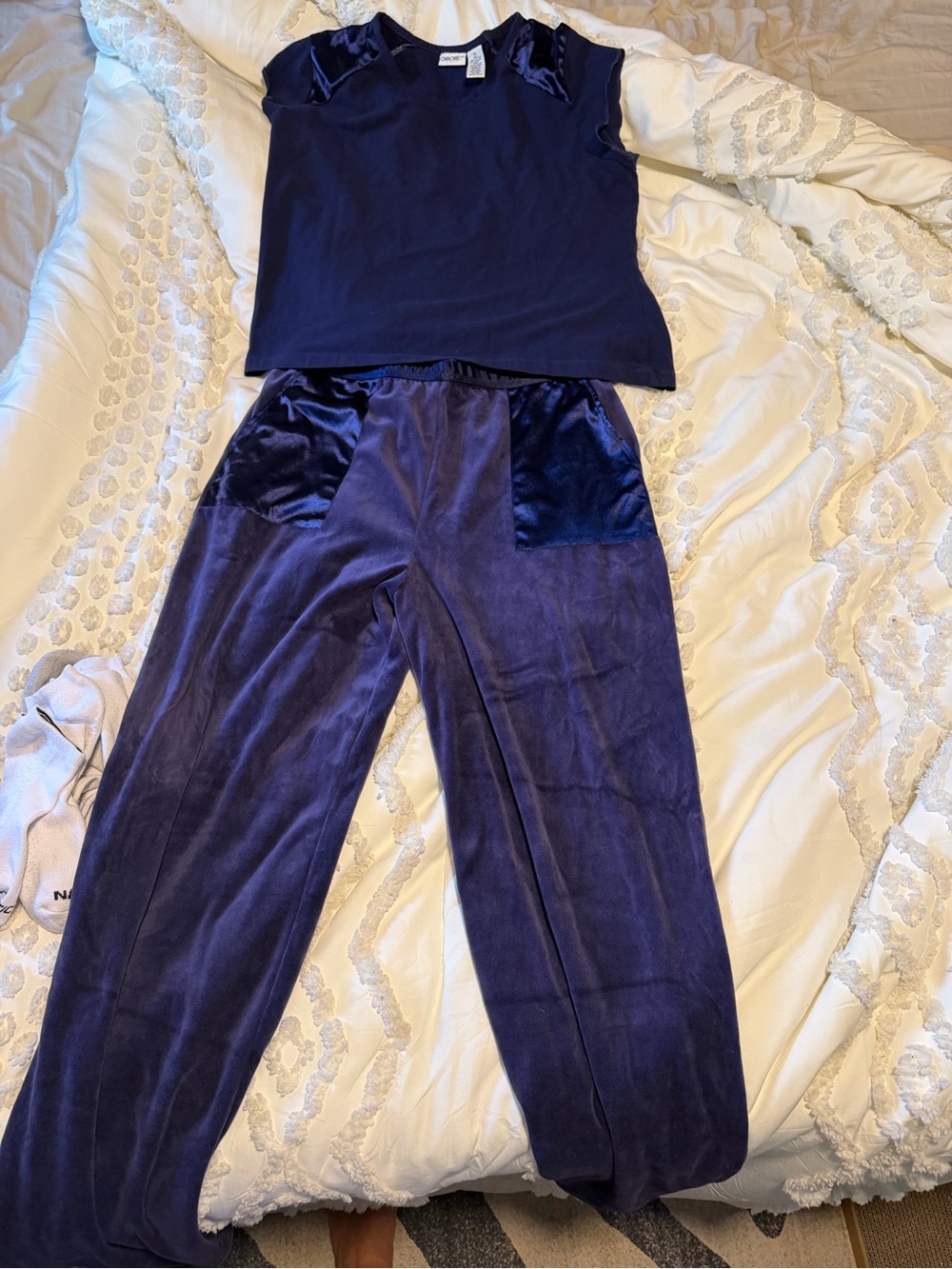 Cherokee Navy Blue Velvet Pants and shirt set